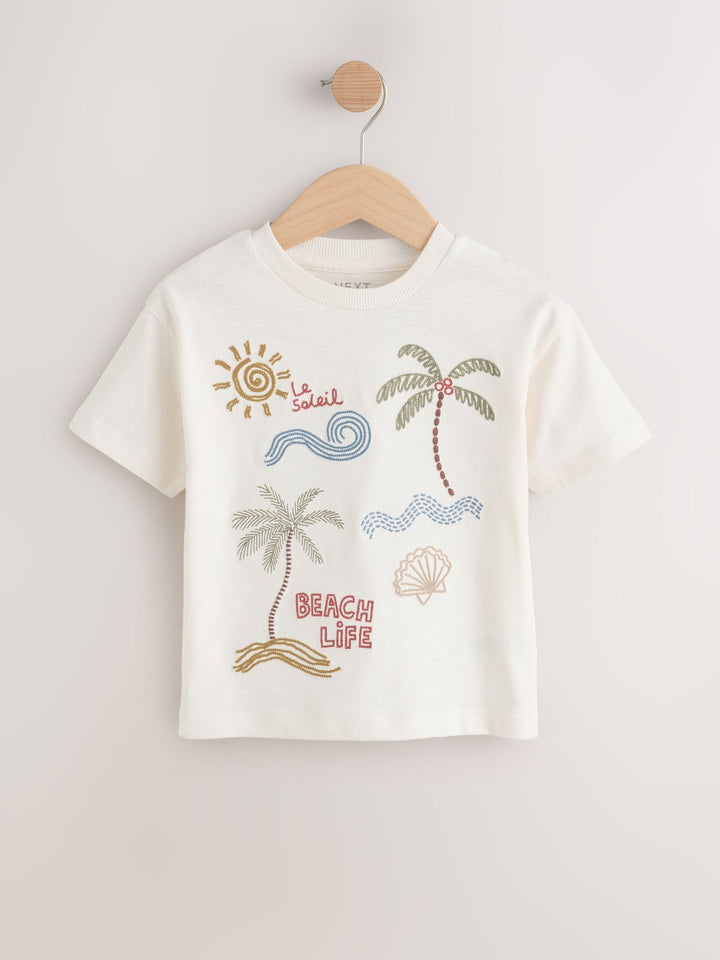 Neutral Beach Palms Short Sleeve Appliqu√© T-Shirt (3mths-7yrs)