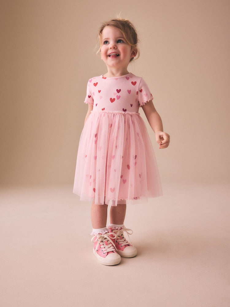 Pink Hearts Mesh Skirt Dress (3mths-7yrs) - Image 1 of 7
