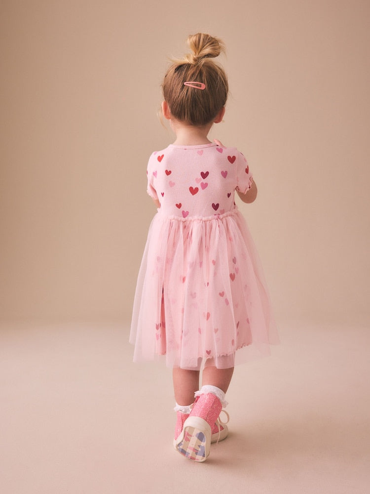Pink Hearts Mesh Skirt Dress (3mths-7yrs) - Image 2 of 7