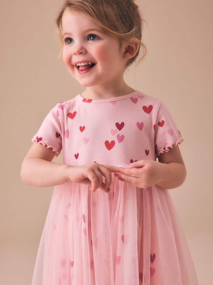 Pink Hearts Mesh Skirt Dress (3mths-7yrs) - Image 3 of 7