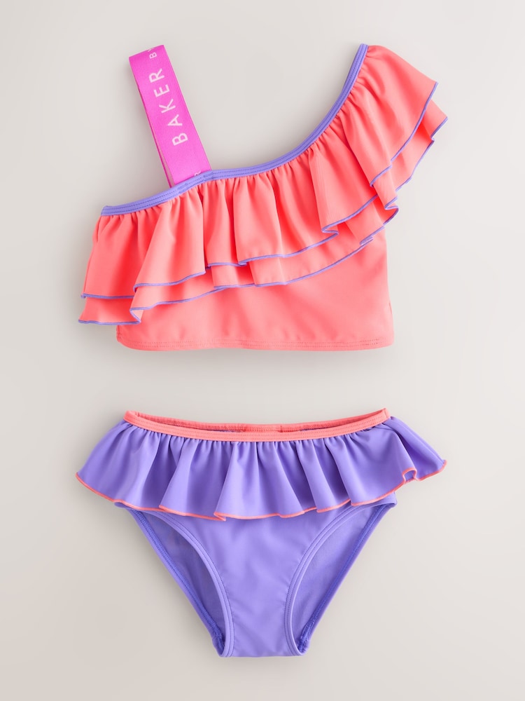 Baker by Ted Baker 2 Piece One Shoulder Contrast Frill Bikini