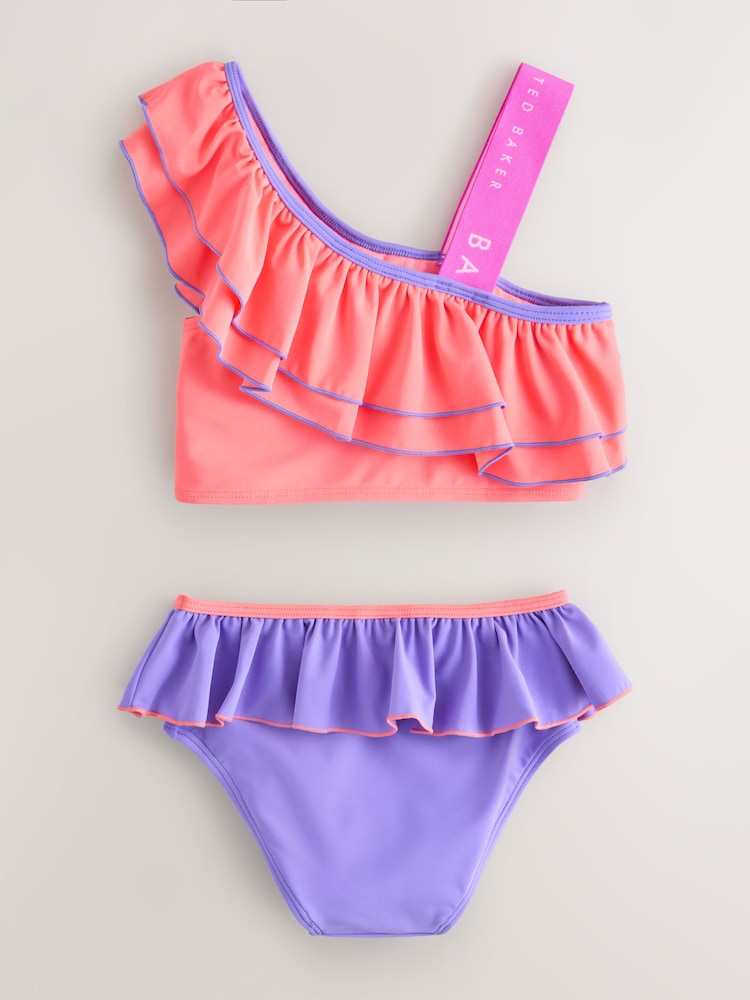 Baker by Ted Baker 2 Piece One Shoulder Contrast Frill Bikini