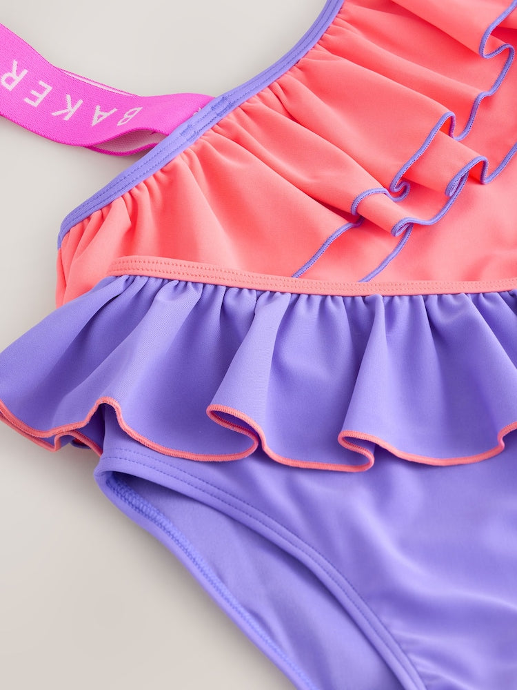 Baker by Ted Baker 2 Piece One Shoulder Contrast Frill Bikini