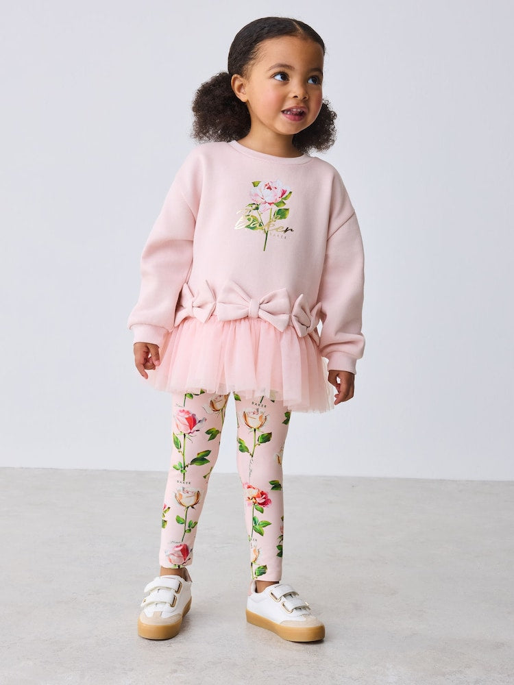 Baker by Ted Baker 2 Piece Bow Mesh Hem Sweat Top & Leggings Set