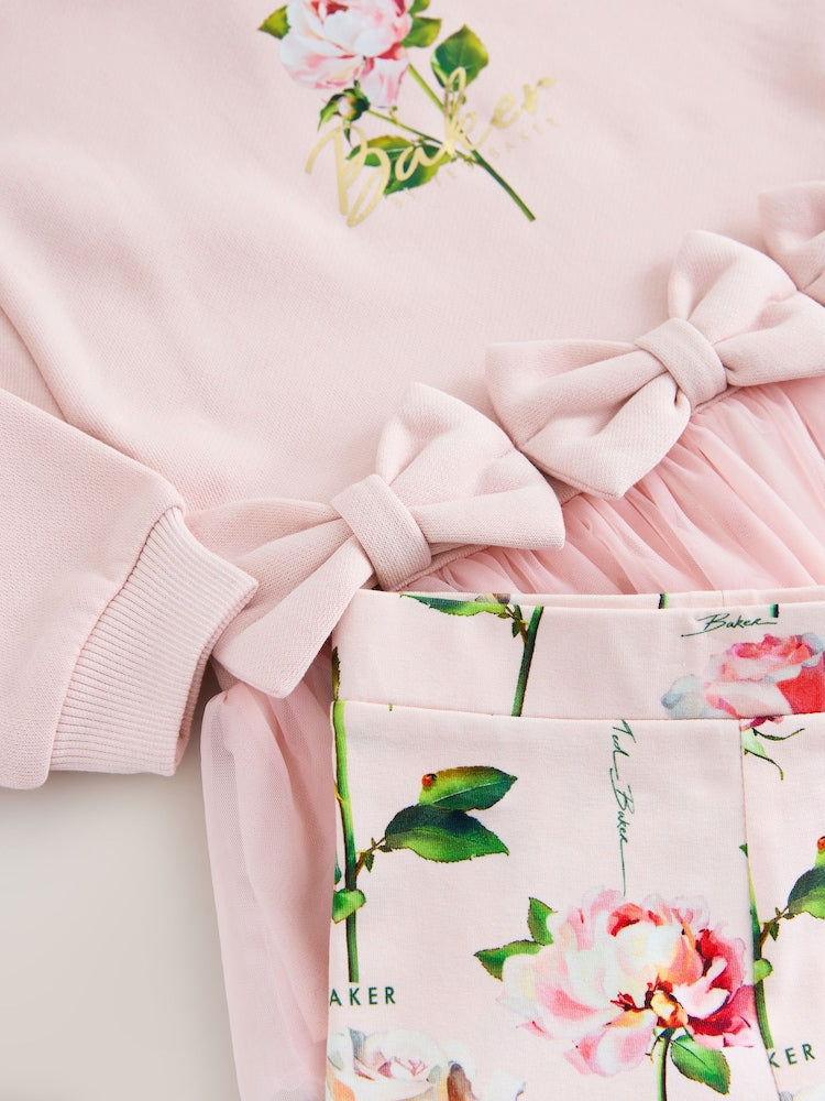 Baker by Ted Baker 2 Piece Bow Mesh Hem Sweat Top & Leggings Set