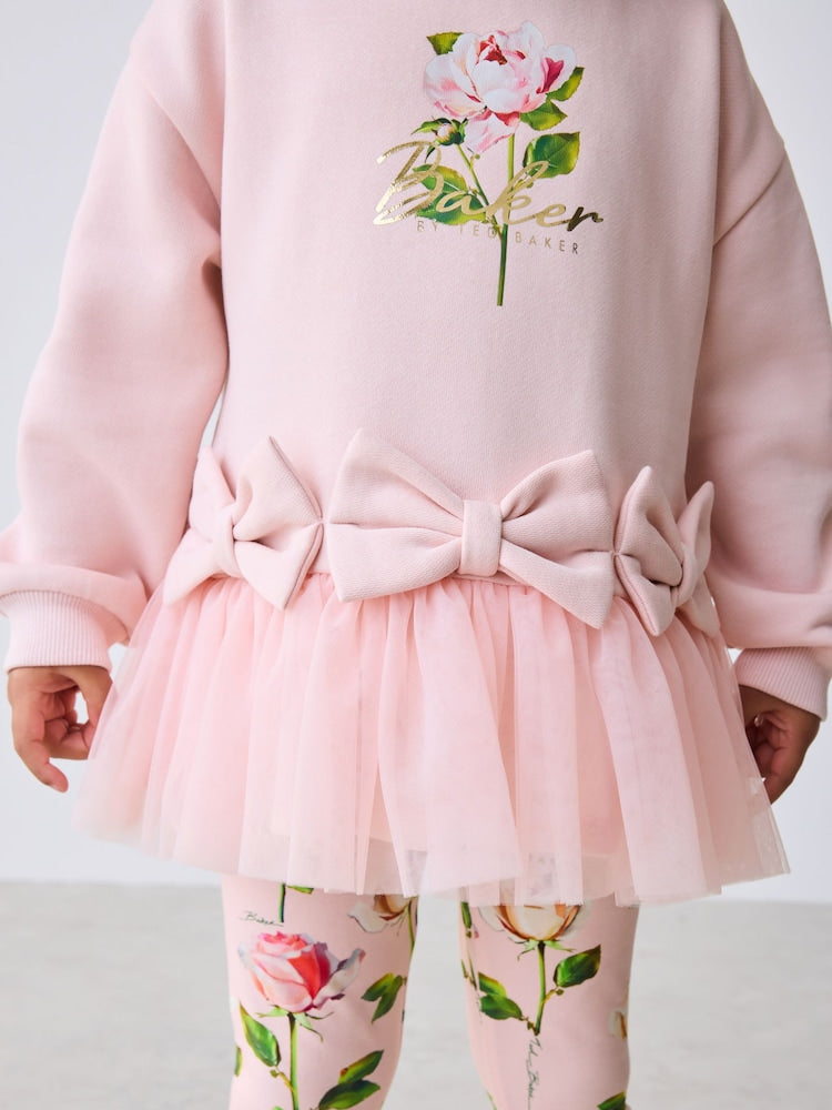 Baker by Ted Baker 2 Piece Bow Mesh Hem Sweat Top & Leggings Set