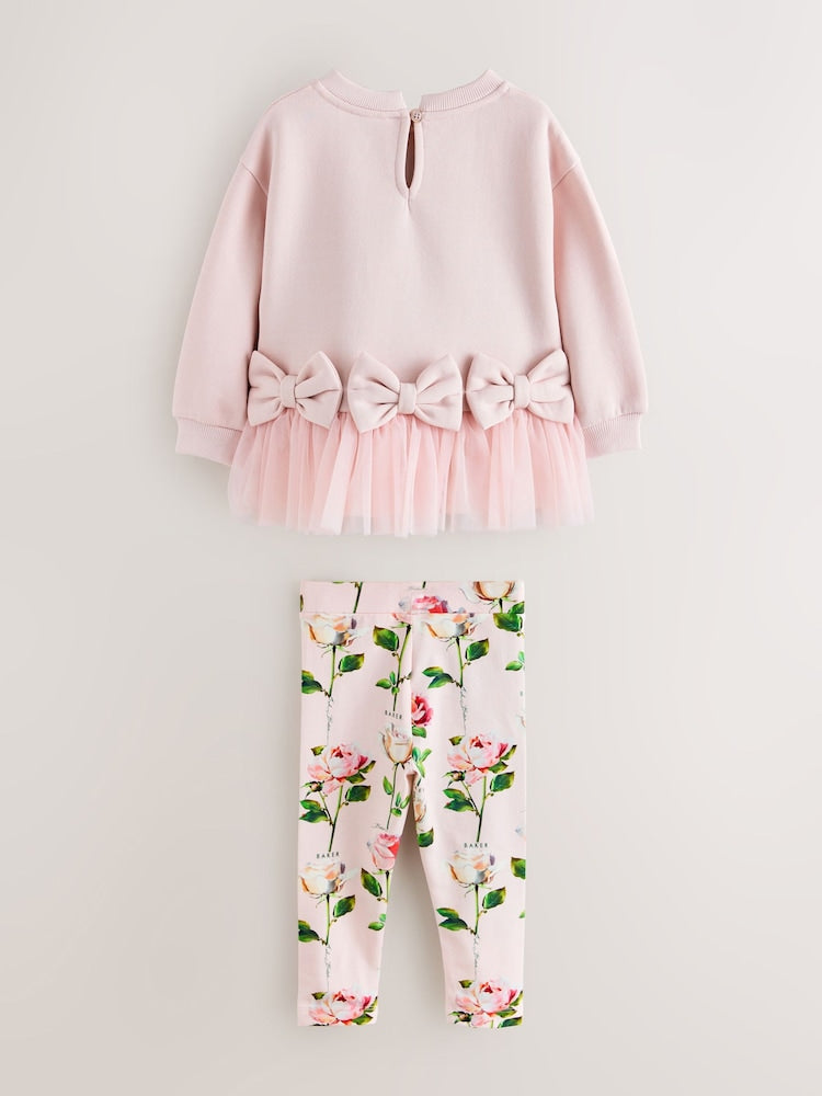 Baker by Ted Baker 2 Piece Bow Mesh Hem Sweat Top & Leggings Set