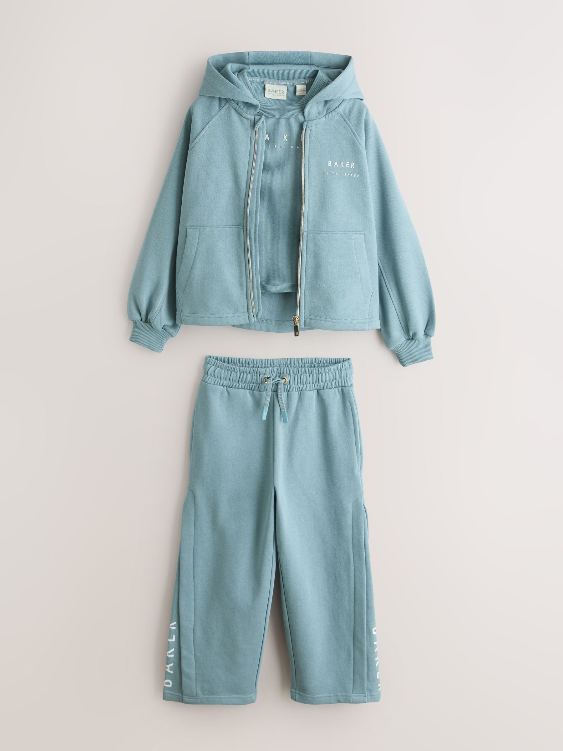 Baker by Ted Baker 3 Piece Blue Vest Hoodie & Wide Leg Joggers Set