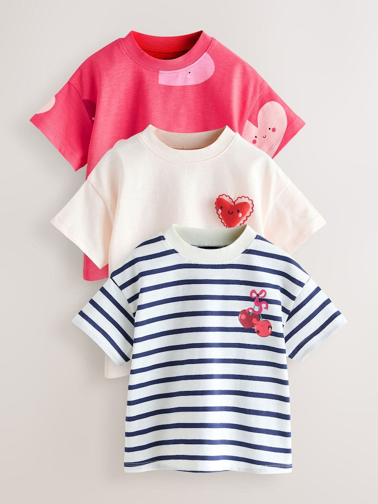 Red Hearts T-Shirts 3 Pack (3mths-7yrs) - Image 1 of 10