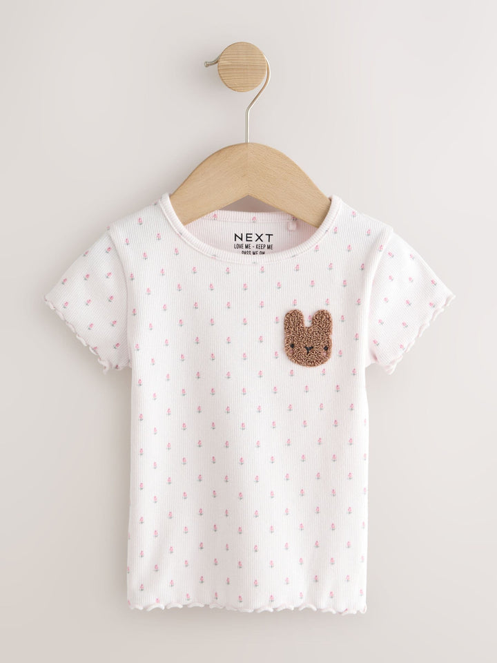 Pink Ribbed Short Sleeve Tops 5 Pack (3mths-7yrs)