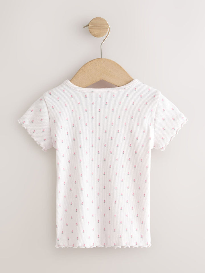 Pink Ribbed Short Sleeve Tops 5 Pack (3mths-7yrs)