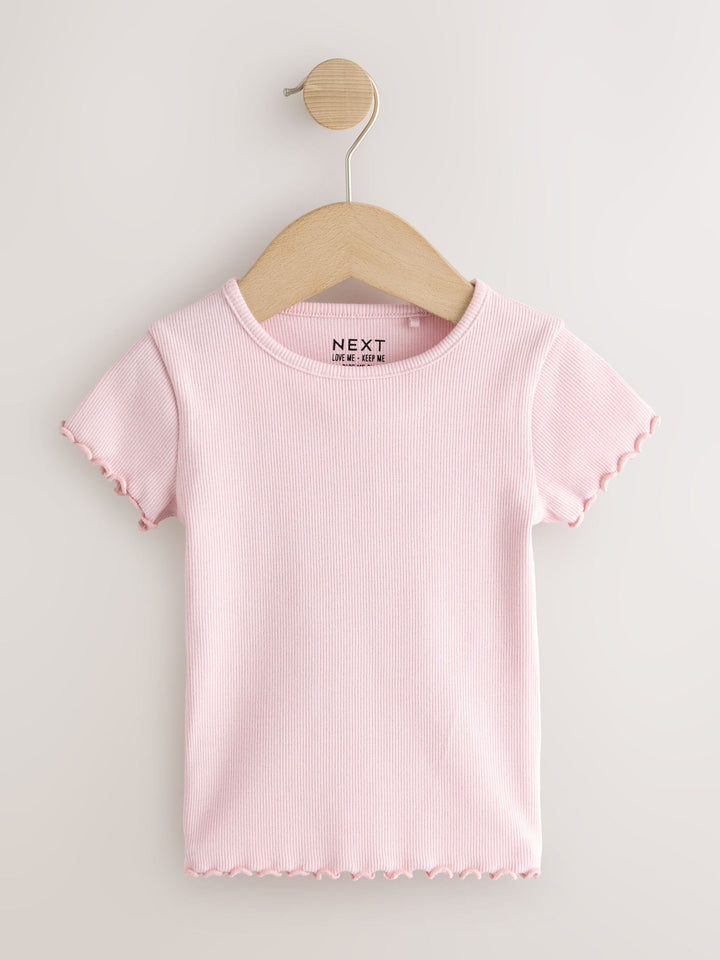 Pink Ribbed Short Sleeve Tops 5 Pack (3mths-7yrs)