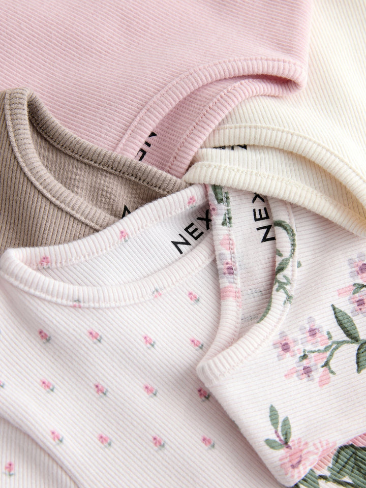 Pink Ribbed Short Sleeve Tops 5 Pack (3mths-7yrs)
