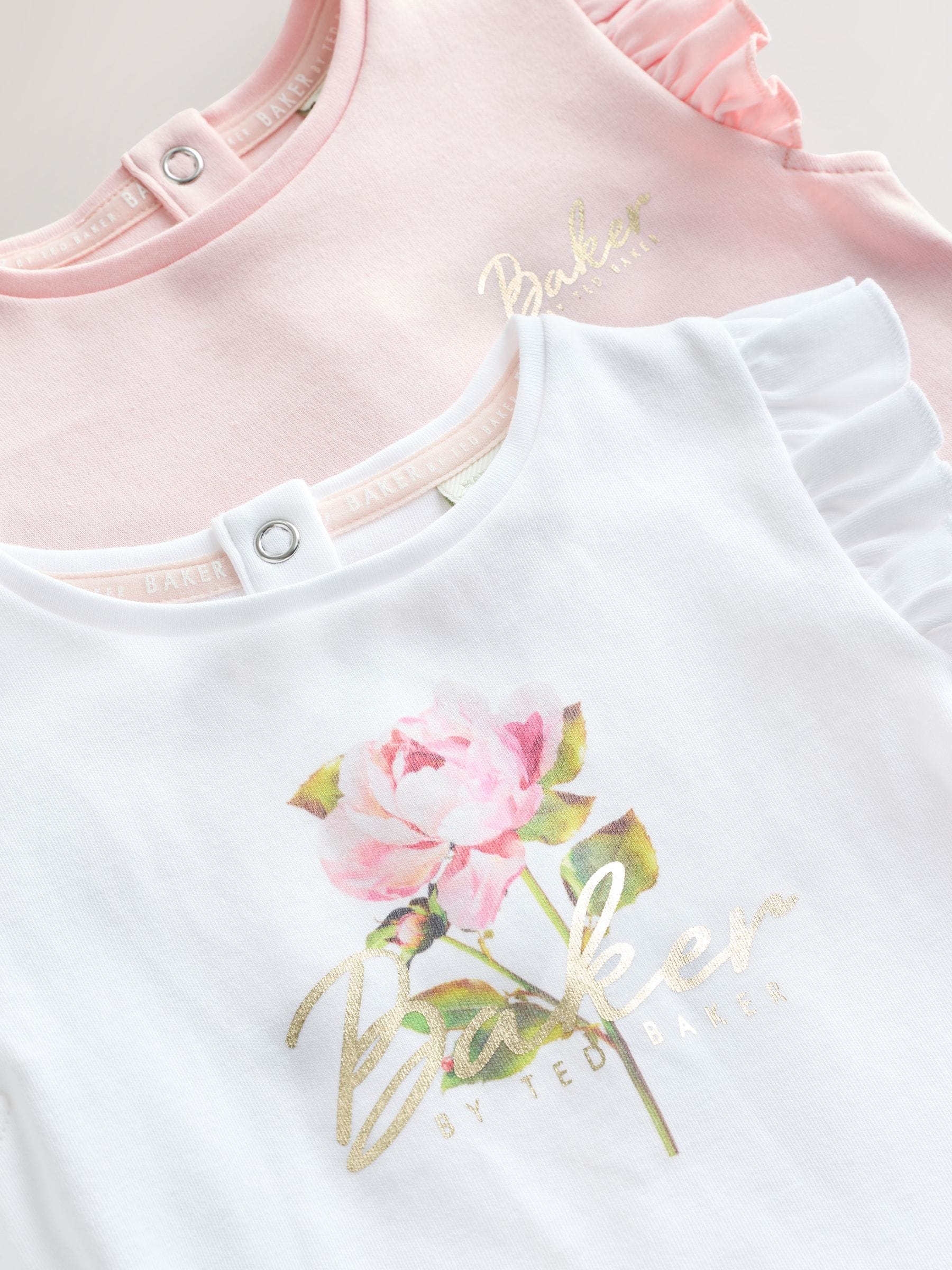 Baker by Ted Baker 2 Pack White/Pink Frill Bodysuits