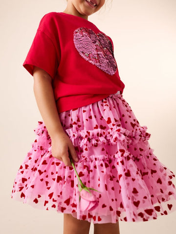 Pink/Red Heart Pull On Mesh Skirt (3-16yrs) - Image 1 of 8