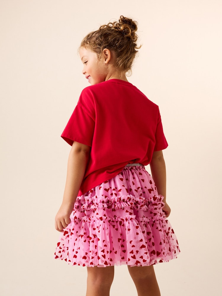 Pink/Red Heart Pull On Mesh Skirt (3-16yrs) - Image 3 of 8