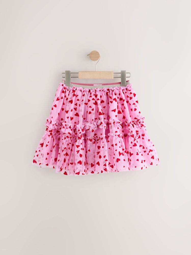 Pink/Red Heart Pull On Mesh Skirt (3-16yrs) - Image 5 of 8