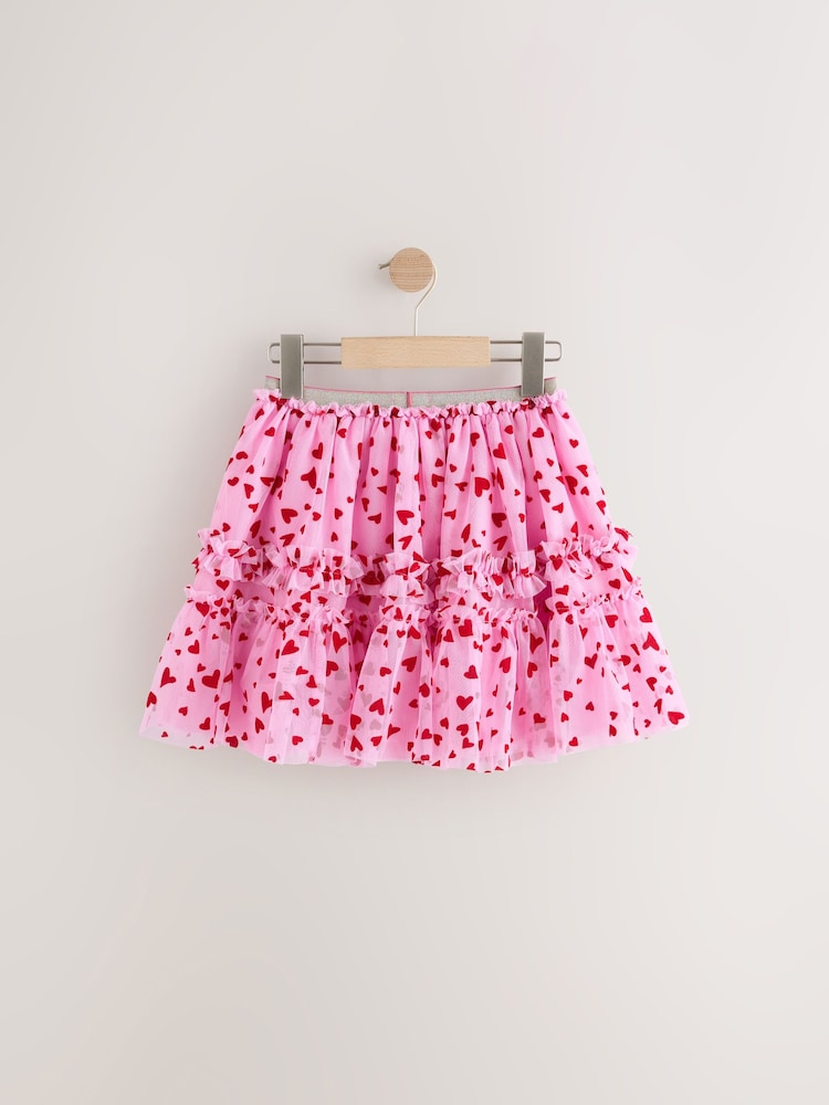 Pink/Red Heart Pull On Mesh Skirt (3-16yrs) - Image 6 of 8