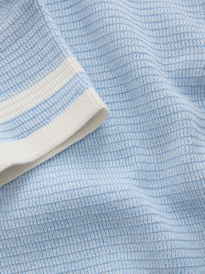 Blue Knitted Button Neck Polo Shirt and Shorts Set (3mths-10yrs)