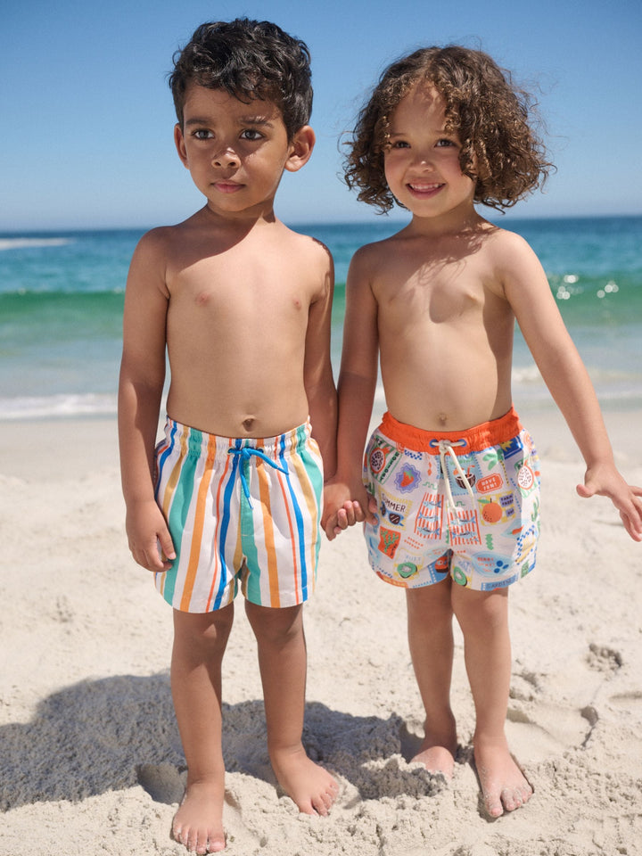 Orange/White Printed Swim Shorts 2 Pack (3mths-7yrs)