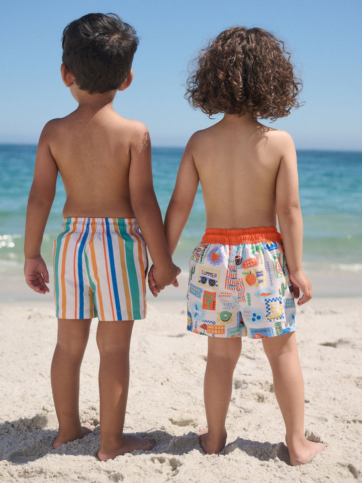 Orange/White Printed Swim Shorts 2 Pack (3mths-7yrs)