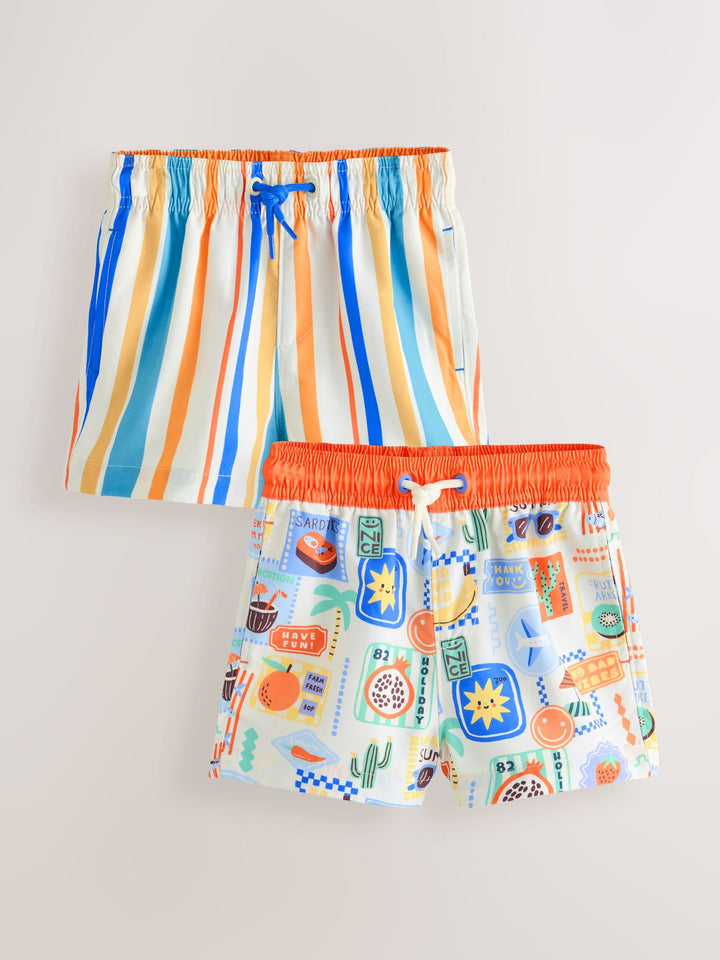 Orange/White Printed Swim Shorts 2 Pack (3mths-7yrs)