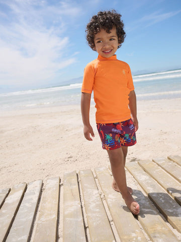 Orange Short Sleeve Sunsafe Rash Vest and Swim Shorts Set (3mths-7yrs)