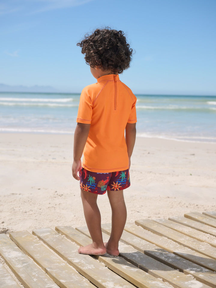 Orange Short Sleeve Sunsafe Rash Vest and Swim Shorts Set (3mths-7yrs)