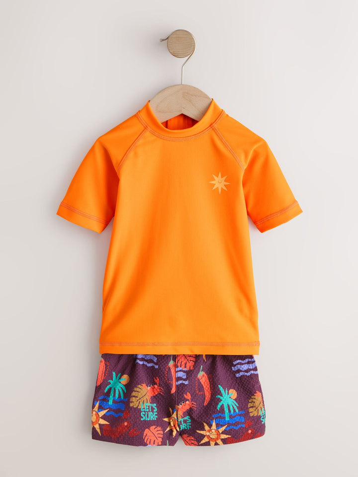 Orange Short Sleeve Sunsafe Rash Vest and Swim Shorts Set (3mths-7yrs)