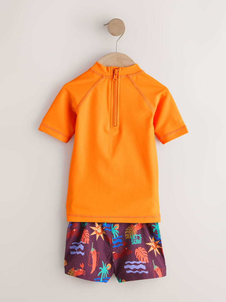 Orange Short Sleeve Sunsafe Rash Vest and Swim Shorts Set (3mths-7yrs)