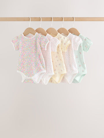 Pink/Yellow Short Sleeve Baby Bodysuits 5 Pack