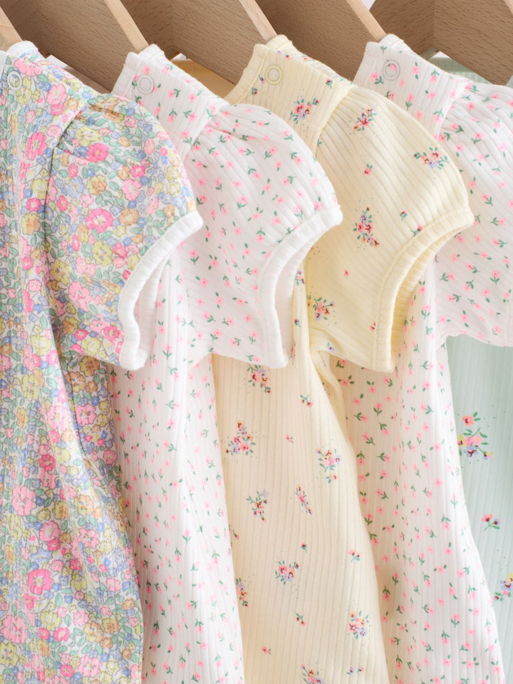 Pink/Yellow Short Sleeve Baby Bodysuits 5 Pack