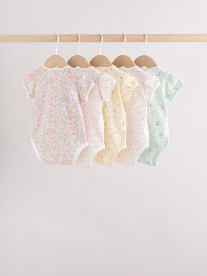 Pink/Yellow Short Sleeve Baby Bodysuits 5 Pack