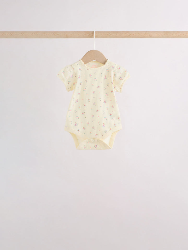 Pink/Yellow Short Sleeve Baby Bodysuits 5 Pack