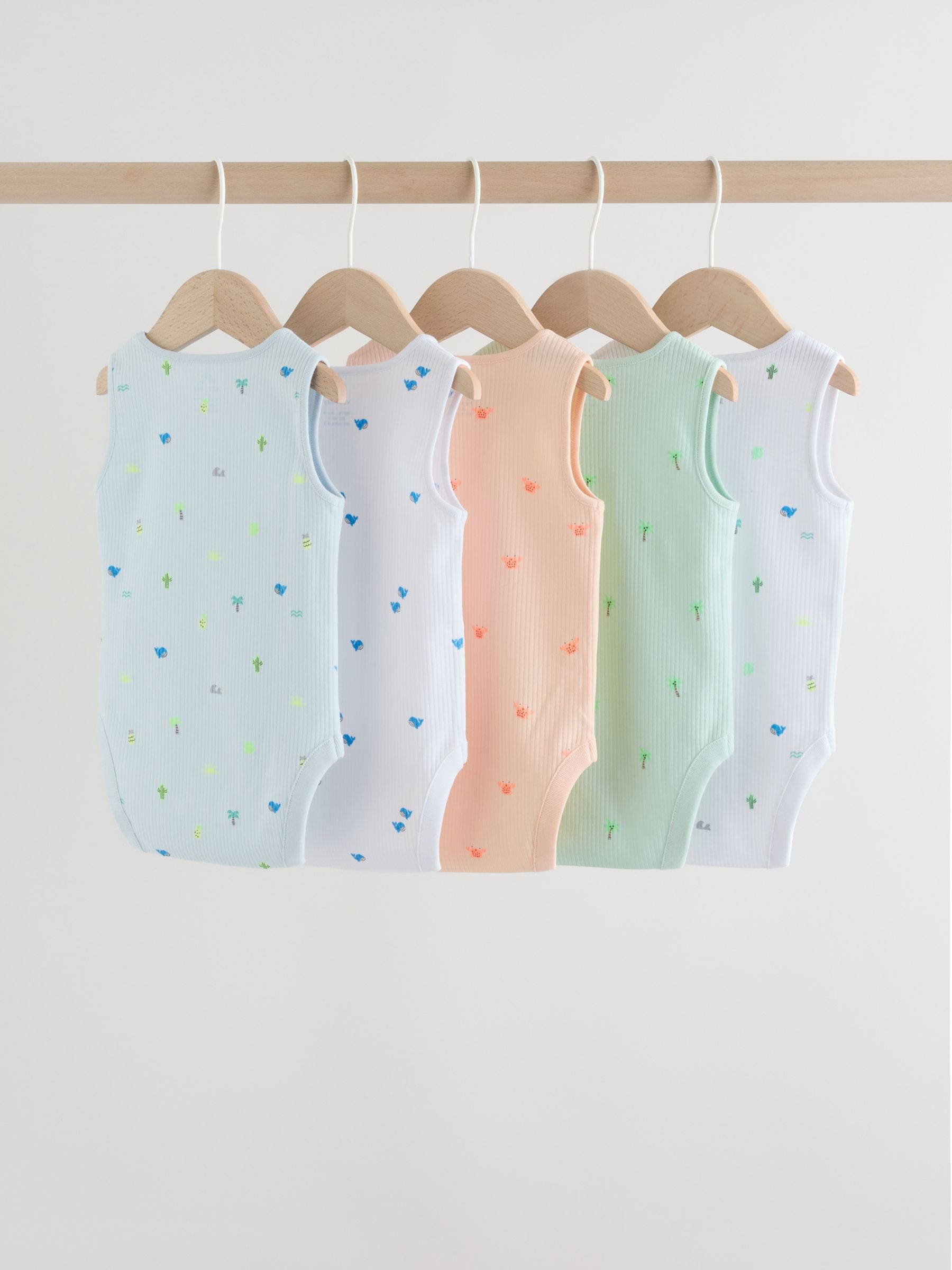 Green/Blue Vest Baby Bodysuits 5 Pack