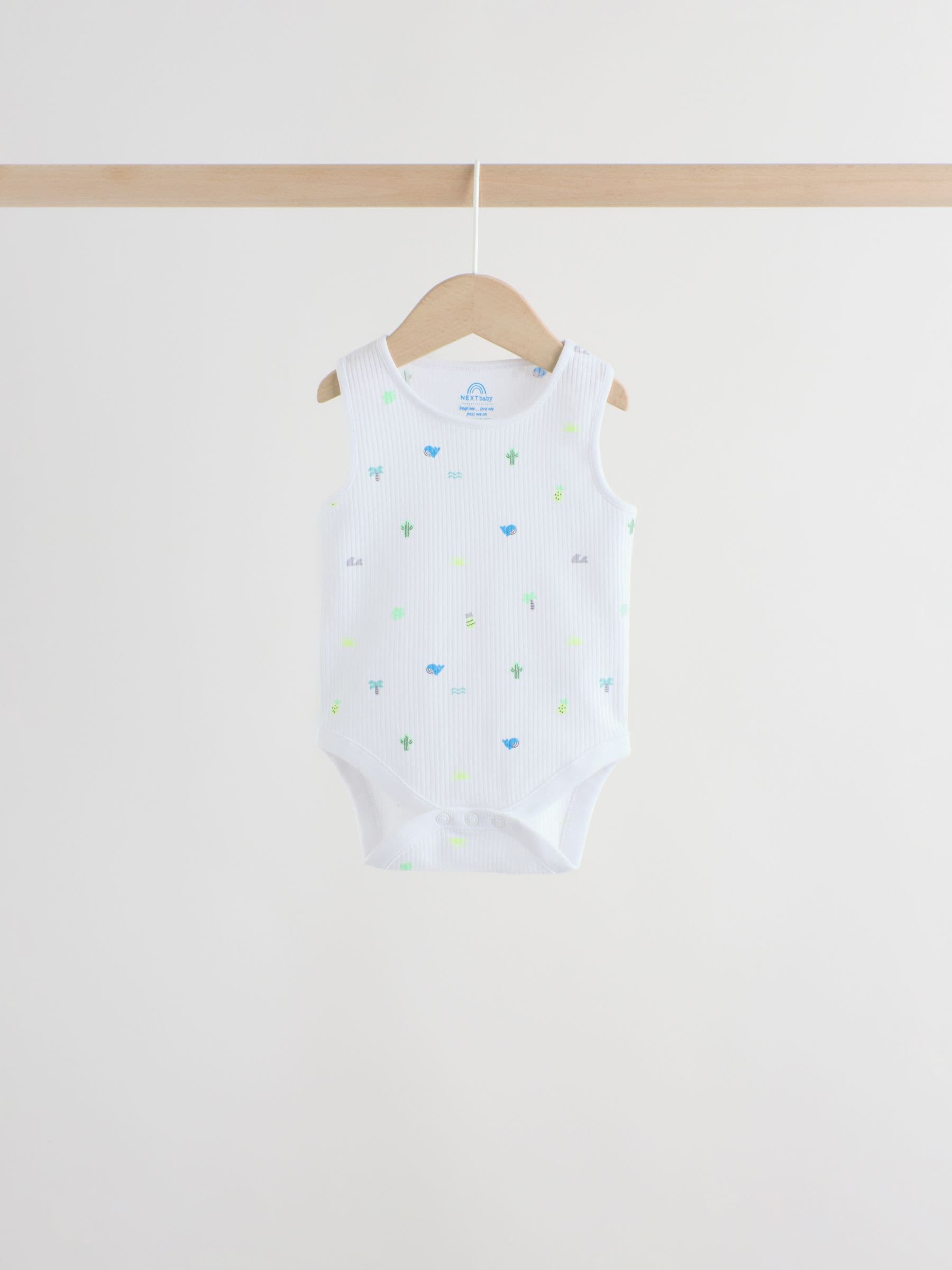 Green/Blue Vest Baby Bodysuits 5 Pack
