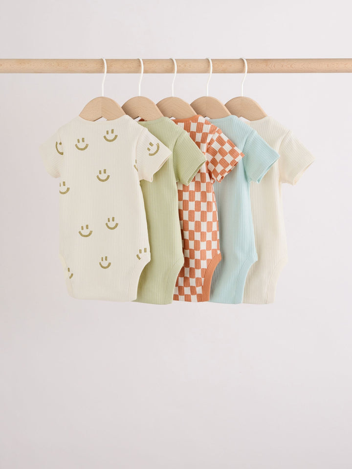 Multi Short Sleeve Baby Bodysuits 5 Pack