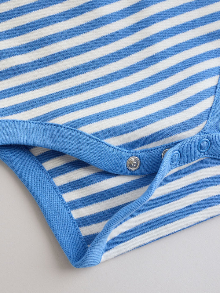 Blue/Ecru Bear Short Sleeve Baby Bodysuits 5 Pack