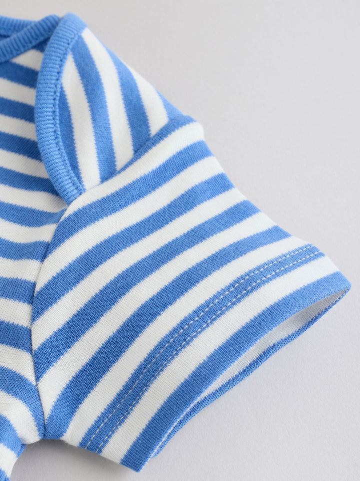 Blue/Ecru Bear Short Sleeve Baby Bodysuits 5 Pack