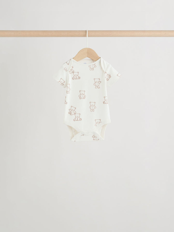 Blue/Ecru Bear Short Sleeve Baby Bodysuits 5 Pack