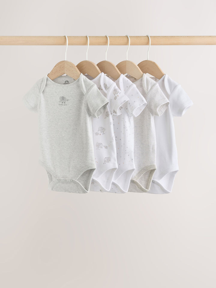 Grey Elephant Short Sleeve Baby Bodysuits 5 Pack