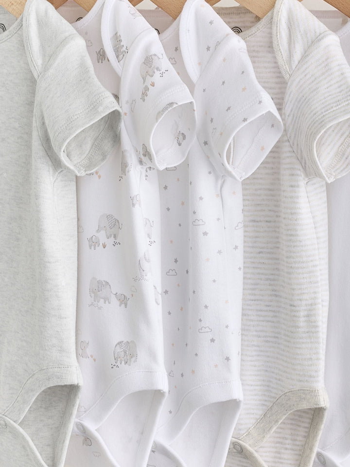 Grey Elephant Short Sleeve Baby Bodysuits 5 Pack