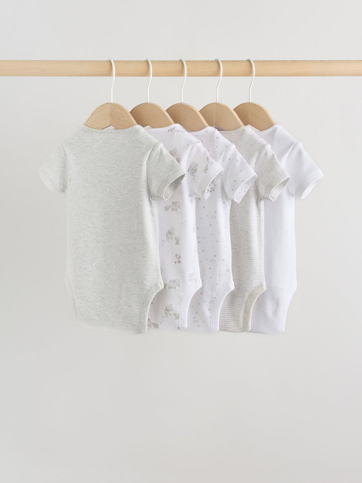 Grey Elephant Short Sleeve Baby Bodysuits 5 Pack