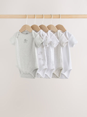 Grey Elephant Short Sleeve Baby Bodysuits 5 Pack
