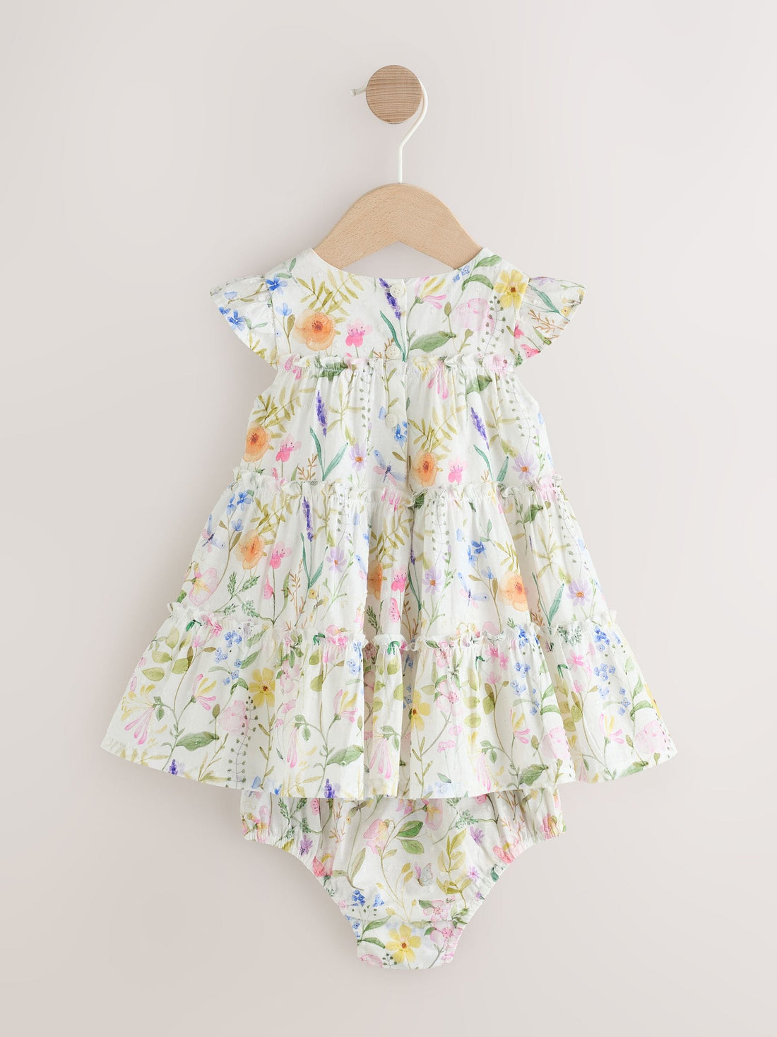 White Floral Baby Tiered Woven Dress and Knickers Set 2 Piece (0mths-2yrs)