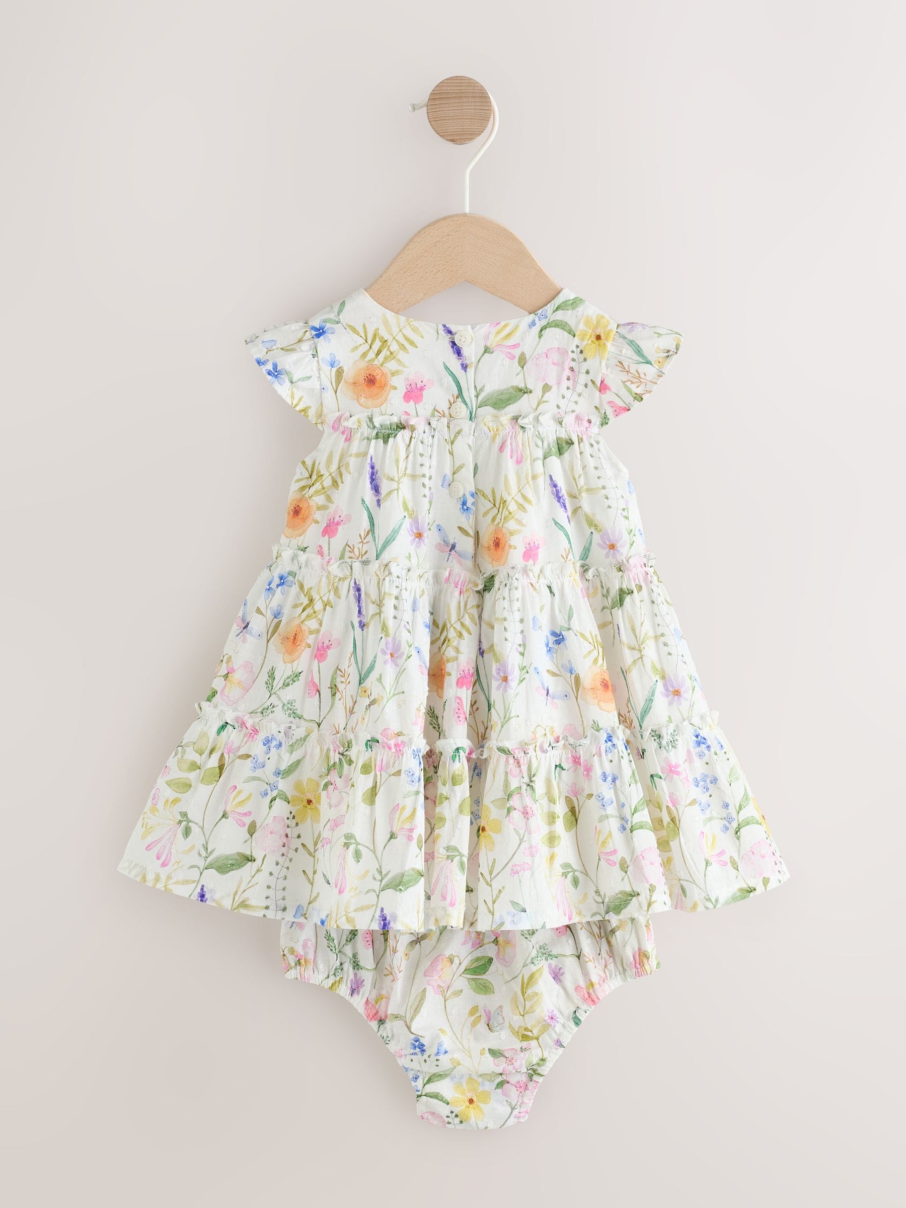 White Floral Baby Tiered Woven Dress and Knickers Set 2 Piece (0mths-2yrs)