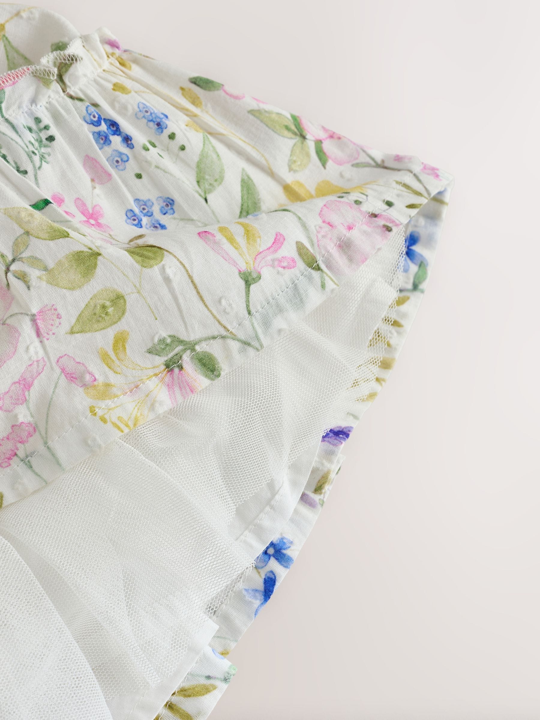 White Floral Baby Tiered Woven Dress and Knickers Set 2 Piece (0mths-2yrs)