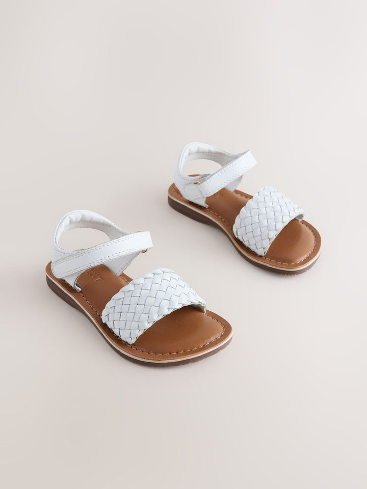 White Standard Fit (F) Leather Twist Sandals with Touch Fastening