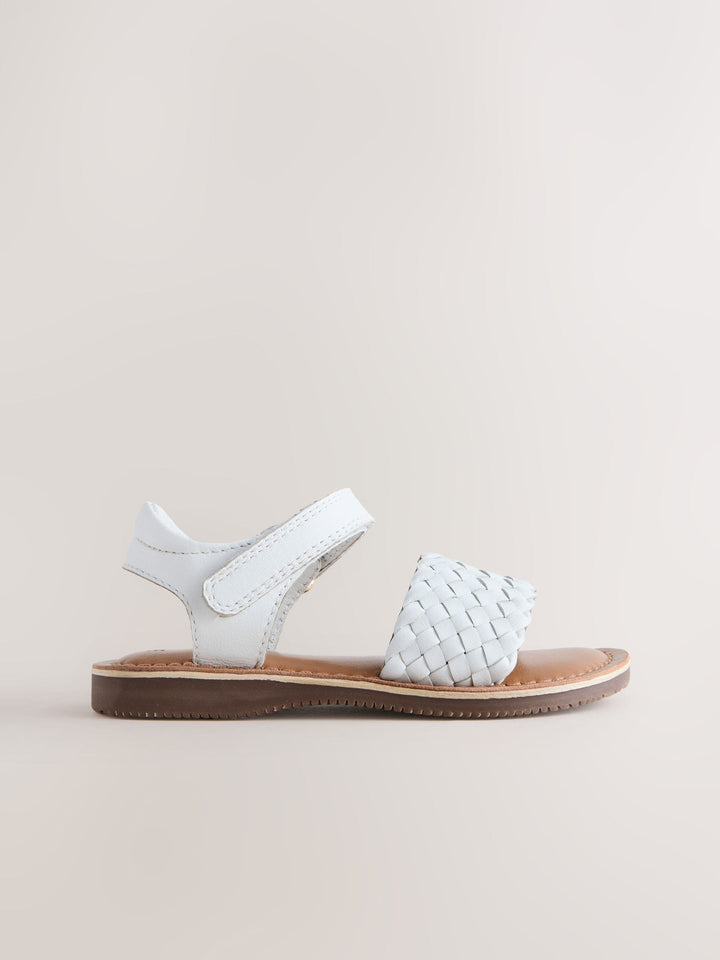 White Standard Fit (F) Leather Twist Sandals with Touch Fastening
