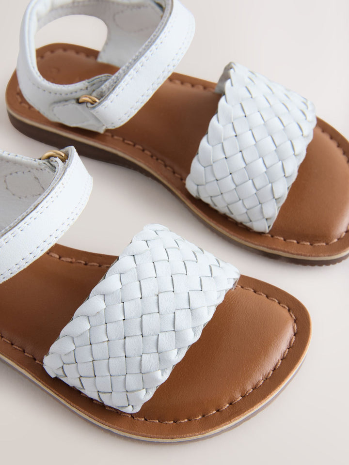 White Standard Fit (F) Leather Twist Sandals with Touch Fastening